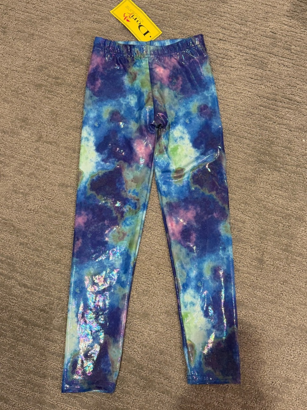 New w Tags DORI CREATIONS Blue Tie Dye w Shimmer / Metallic Leggings Size 6X